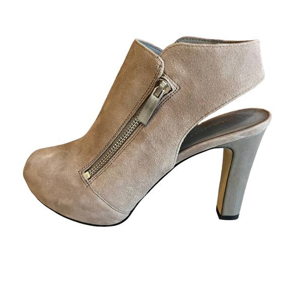 Franco Sarto gray suede open toe platform heels Edgy Moto 7 - Picture 1 of 9